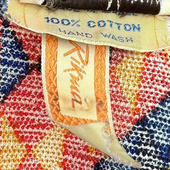 Vintage 1960s Rikma Red Keffiyeh Caftan Dress, Size Small, Angel Sleeves - Picture 11 of 16